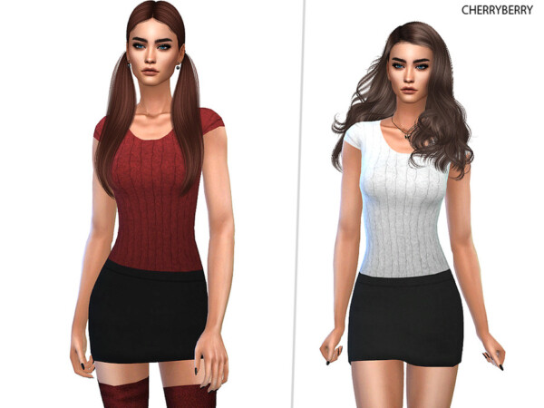 Knit Top Miniskirt Outfit by CherryBerrySim from TSR