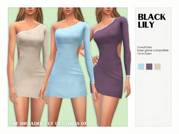 One Shoulder Cut Out Dress 03 by Black Lily from TSR