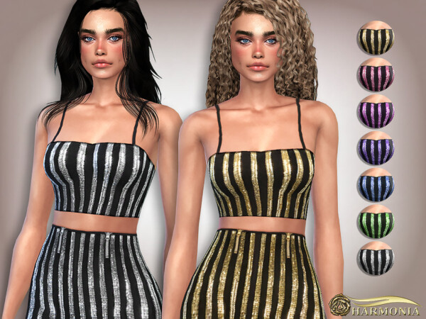 Sequin Spaghetti Straps Crop Top by Harmonia from TSR