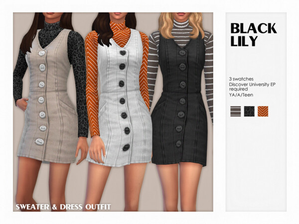 Sweater and Dress Outfit by Black Lily from TSR