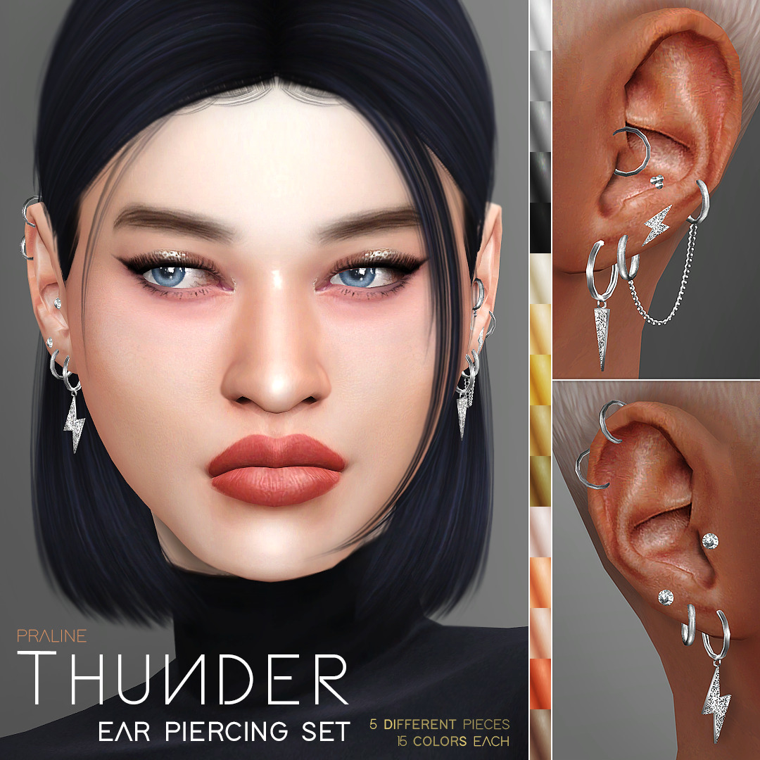Thunder Ear Piercing Set from Praline Sims • Sims 4 Downloads