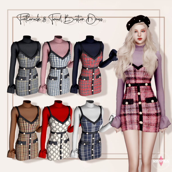 Turtleneck and Tweed Bustier Dress from Rimings • Sims 4 Downloads