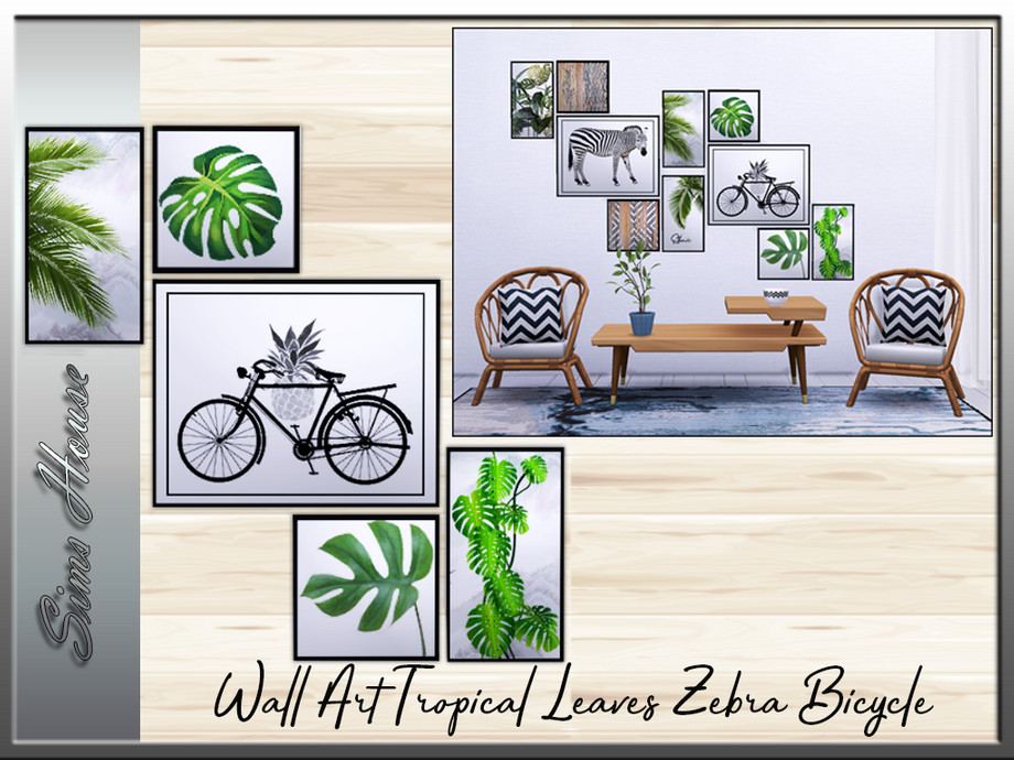 Wall Art Tropical Leaves Zebra Bicycle By Sims House From Tsr Sims 4 Downloads