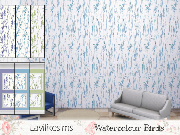 Watercolour Birds Walls by lavilikesims from TSR