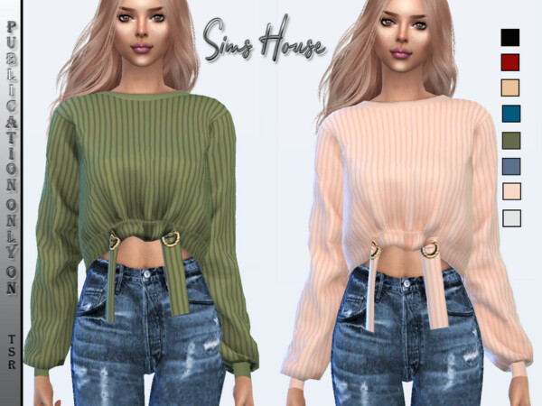 Womens striped sweater with ties at the bottom by Sims House from TSR