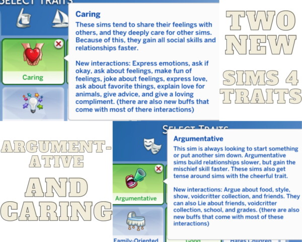 Trats: Argumentative and Caring by mariab2 from Mod The Sims