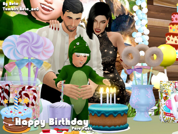 Happy Birthday Pose pack by Beto ae0 from TSR