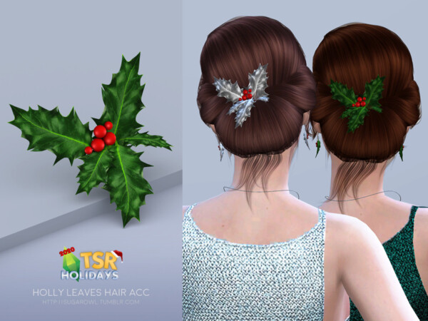 Holiday Wonderland Holly Leaves hair acc by sugar owl from TSR