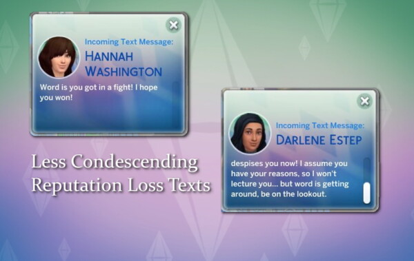 Less Condescending Reputation Loss Texts by misophorism from Mod The Sims