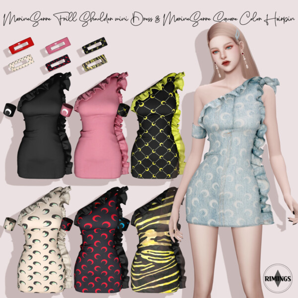 Marine Serre Frill Shoulder mini Dress and  Square Color Hairpin from Rimings