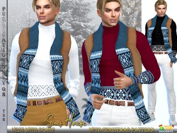 Men's Vest with Scarf by Sims House from TSR • Sims 4 Downloads