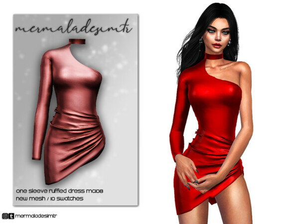 One Sleeve Ruffled Dress by mermaladesimtr from TSR