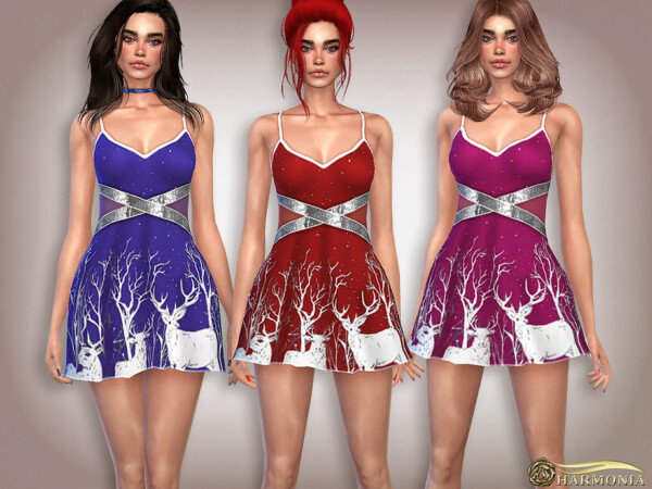 Sequined Reindeer Print Mini Dress by Harmonia from TSR