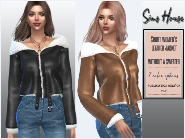 Short womens leather jacket without a sweater by Sims House from TSR