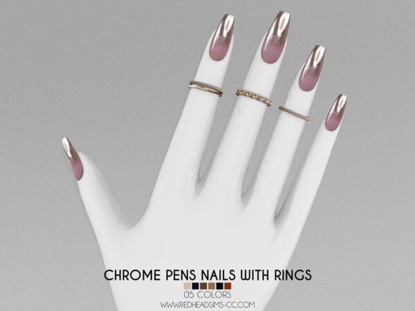 Chrome Pens Nails With Rings from Red Head Sims