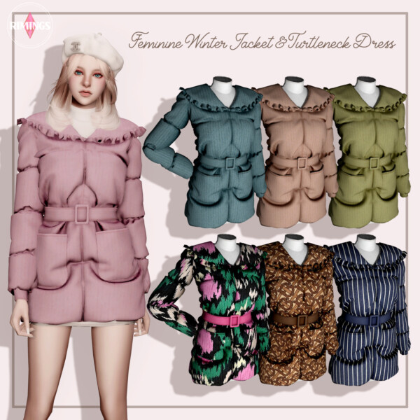 Feminine Winter Jacket and Turtleneck Dress from Rimings