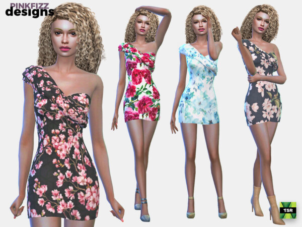 Flower Shoulder Dress by Pinkfizzzzz from TSR