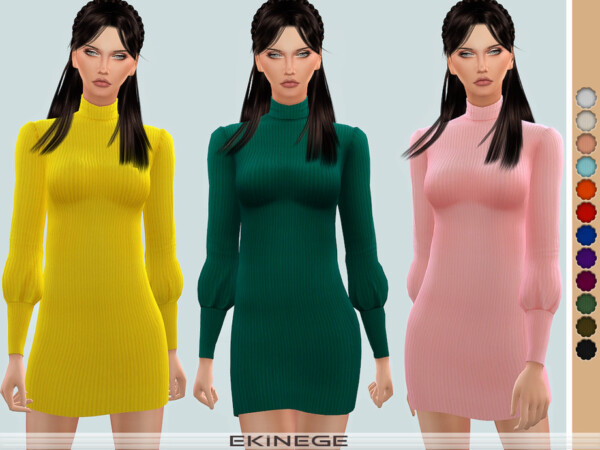 Ribbed Balloon Sleeve Sweater Dress by ekinege from TSR
