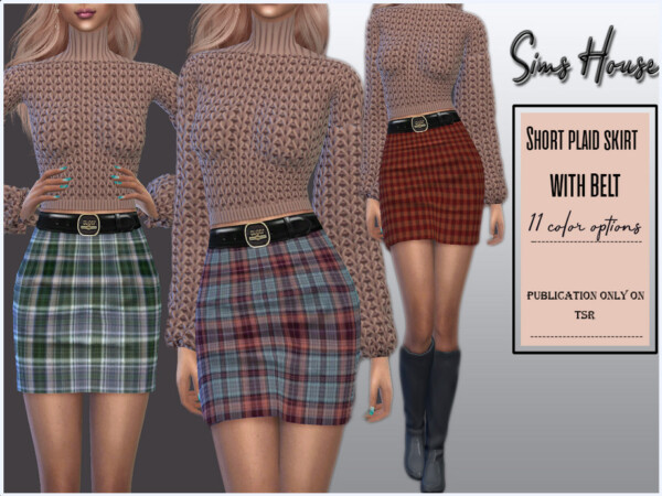 Short plaid skirt with belt by Sims House from TSR
