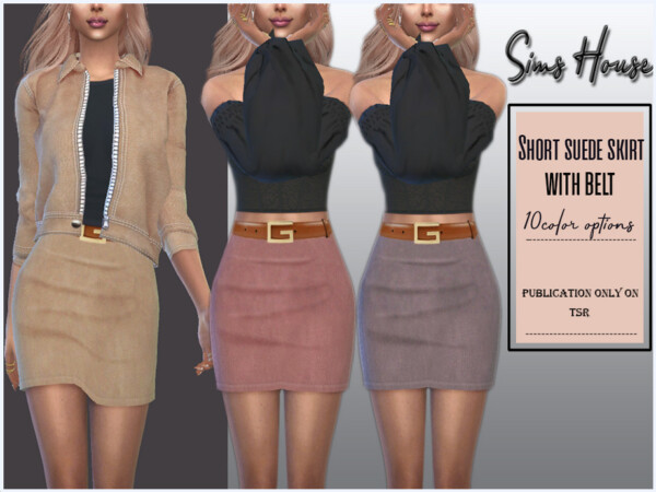 Short suede skirt with belt by Sims House from TSR