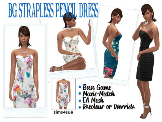 Strapless Pencil Dress from Sims 4 Sue