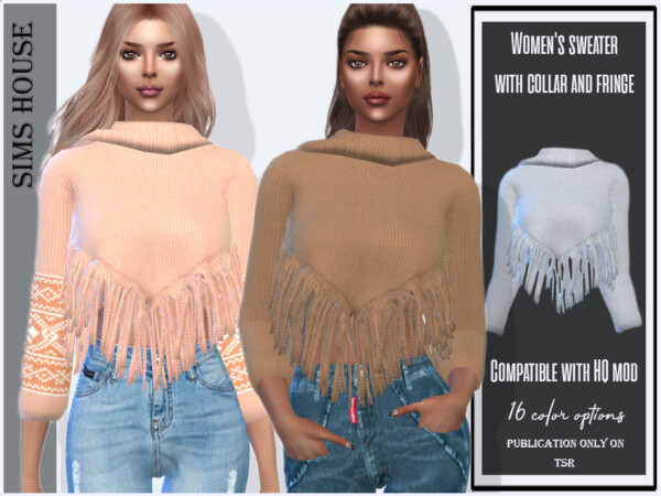 Womens sweater with collar and fringe by Sims House from TSR