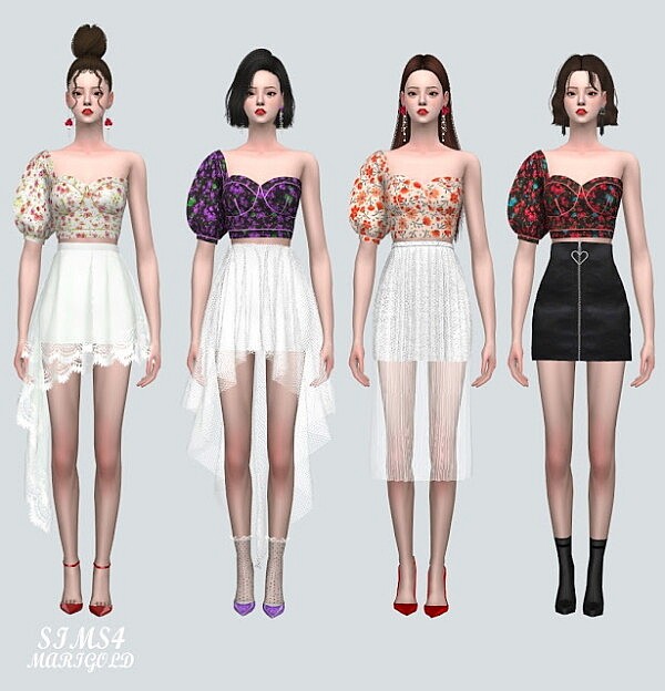 F Unbalance Puff Sleeves Blouse V2 from SIMS4 Marigold