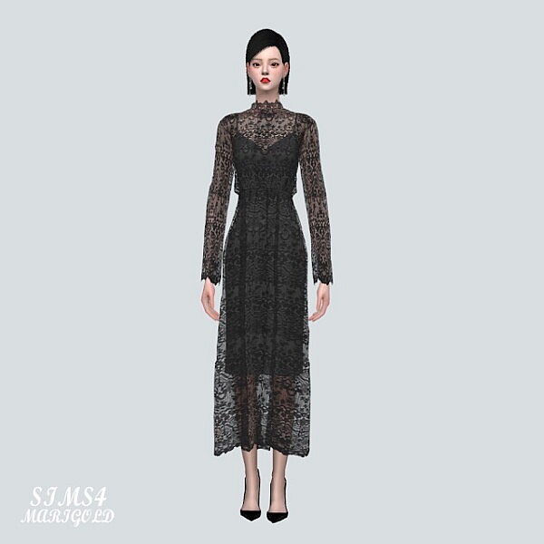 Lace See Through Long Dress from SIMS4 Marigold