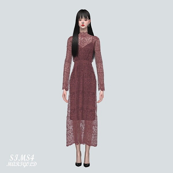 Lace See Through Long Dress from SIMS4 Marigold