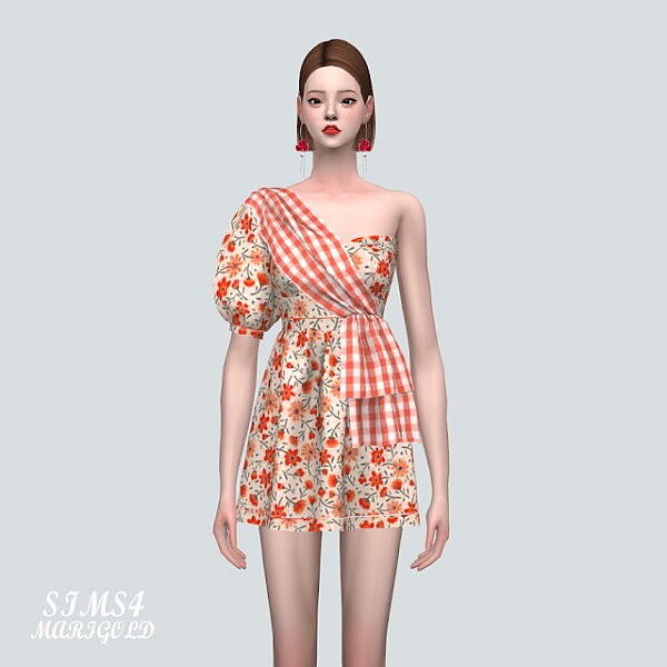 F Unbalance Puff Sleeves Mini Dress from SIMS4 Marigold