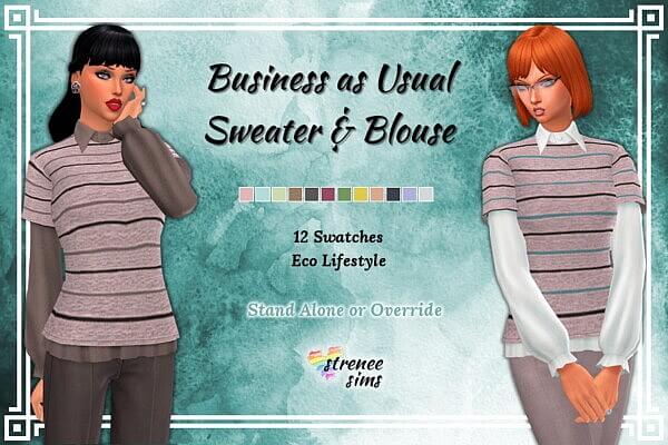 Business As Usual Sweater and Blouse from Strenee sims