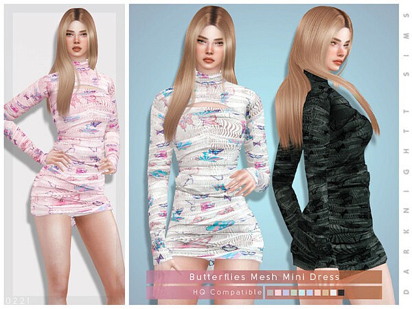 Butterflies Mesh Mini Dress Sims 4 CC