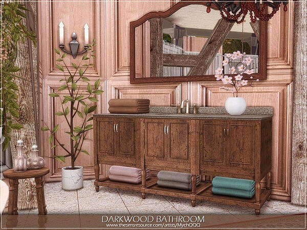 Darkwood Bathroom by MychQQQ Sims 4 CC