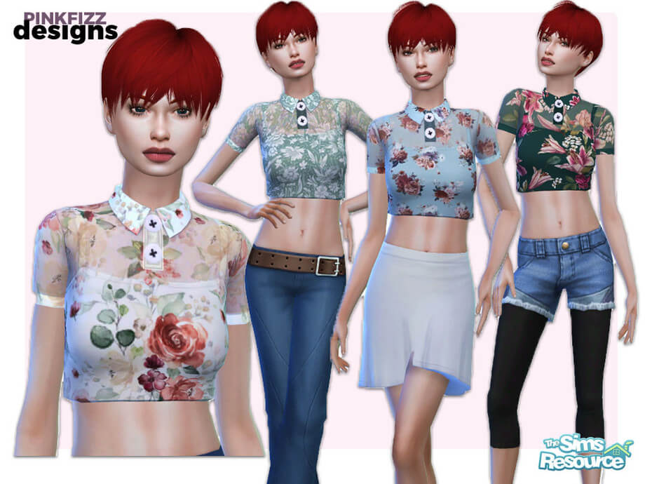 Flower Cropped Shirt by Pinkfizzzzz from TSR • Sims 4 Downloads