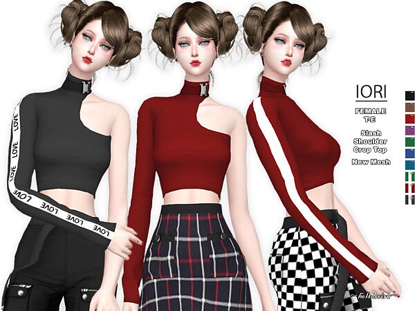 Iori Slash Shoulder Top by Helsoseira from TSR • Sims 4 Downloads