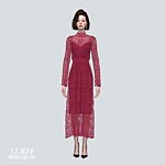 Lace See Through Long Dress Sims 4 CC
