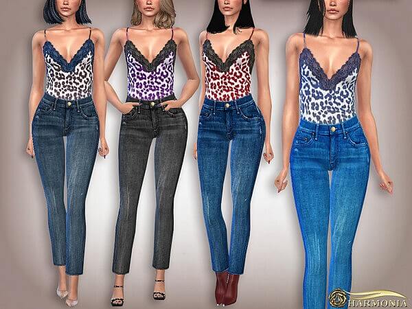 Lace Trim Cami And Cigarette Jeans by Harmonia from TSR