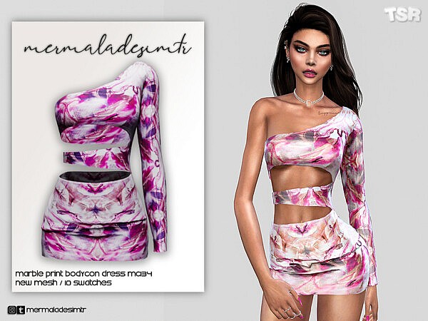 Marble Print Bodycon Dress by mermaladesimtr from TSR