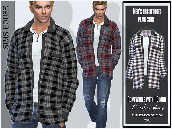 Unbuttoned plaid shirt by Sims House from TSR