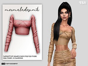 Sims 4 Ruched Front Square Neck Crop Top