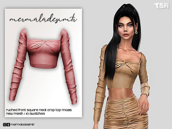 Ruched Front Square Neck Crop Top by mermaladesimtr from TSR