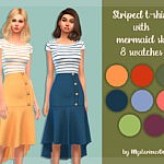 Striped t-shirt with mermaid skirt by MysteriousOo