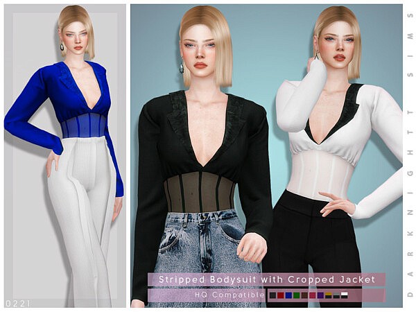 Stripped Bodysuit with Cropped Jacket by DarkNighTt from TSR