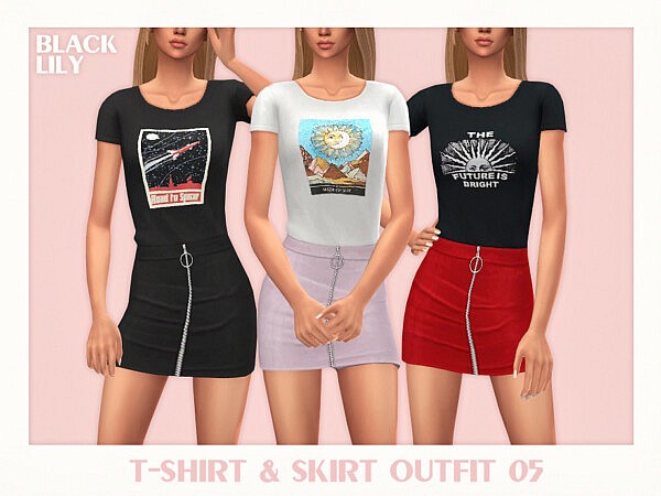 T Shirt and Skirt Outfit 05 by Black Lily from TSR