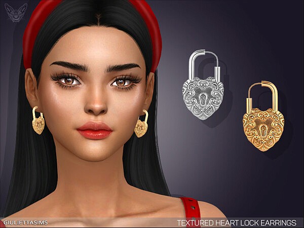Textured Heart Lock Earrings by feyona from TSR