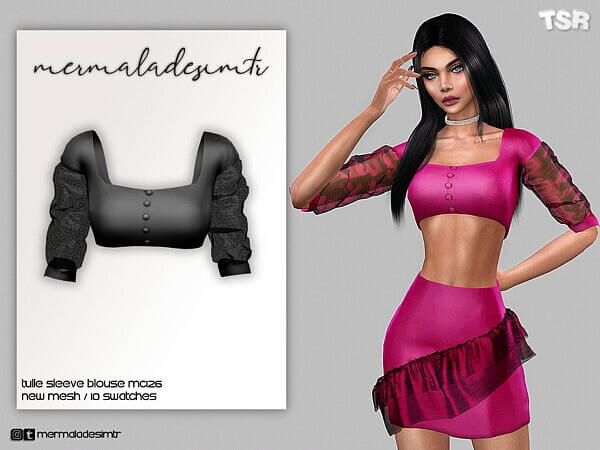 Tulle Sleeve Blouse by mermaladesimtr from TSR