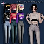 Unbalance Crop T shirt and Straight Jeans Sims 4 CC