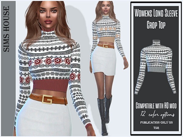 Womens Long Sleeve Crop Top by Sims House from TSR