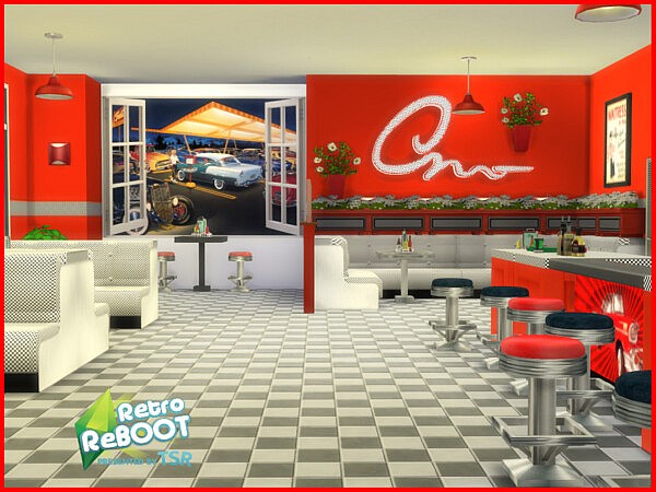50s Diner Window Mural sims 4 cc