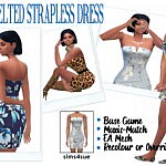 Belted Strapless Dress sims 4 cc